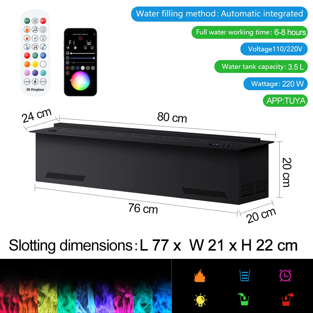 Smart Home 3D Atomized Fireplace with LED Colorful Flame ECO Water Vapor Indoor Electric Fireplace for TV Wall Living Room Decor