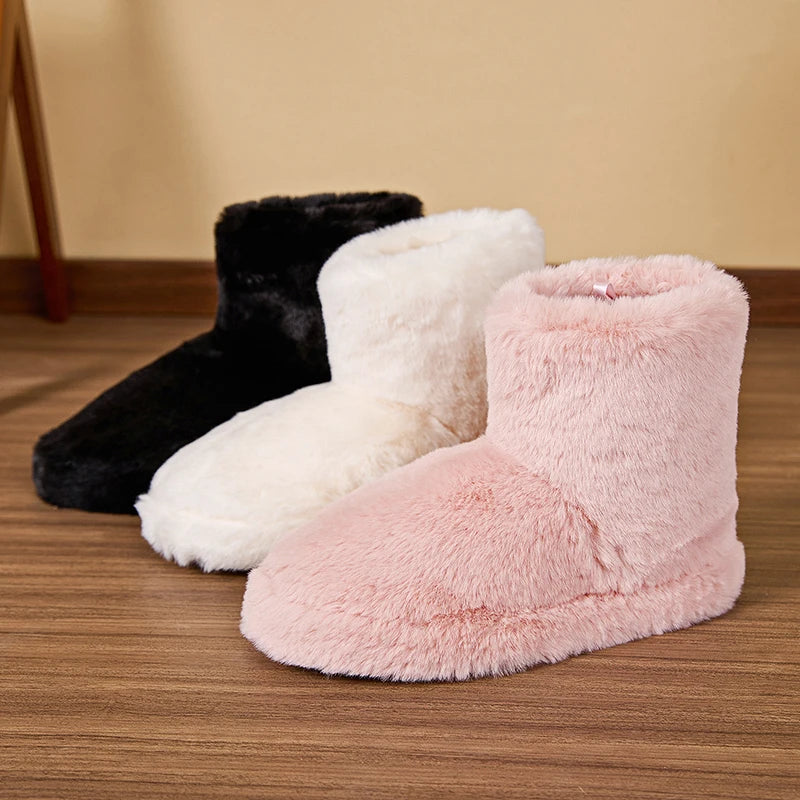 Fluffy Women's Shoes Home Winter Plush Luxury Designer Ankle Boots Female Flat Fashion Indoor Casual Fuzzy Fur Booties Elegant