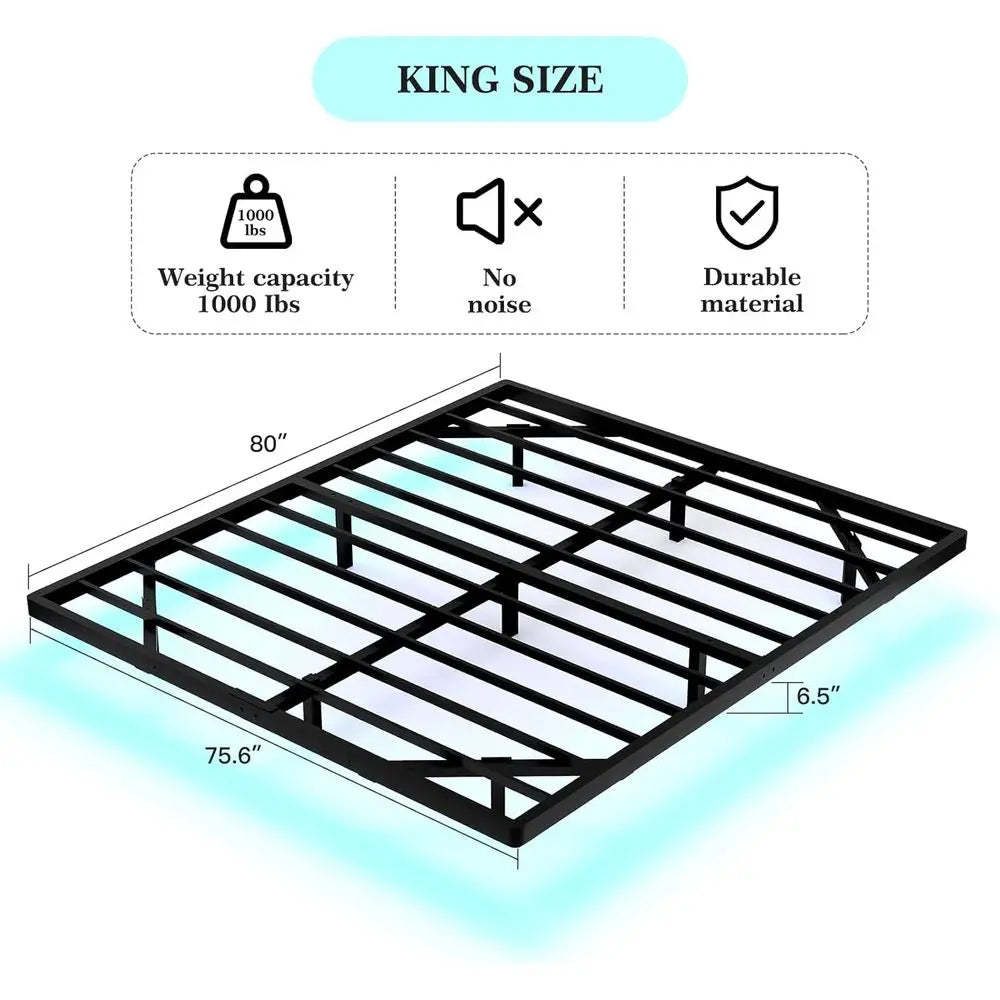 King Size Bed Frame with Smart LED Lights, Heavy Duty Modern Metal Platform Bed - Easy Assembly, Noise-Free