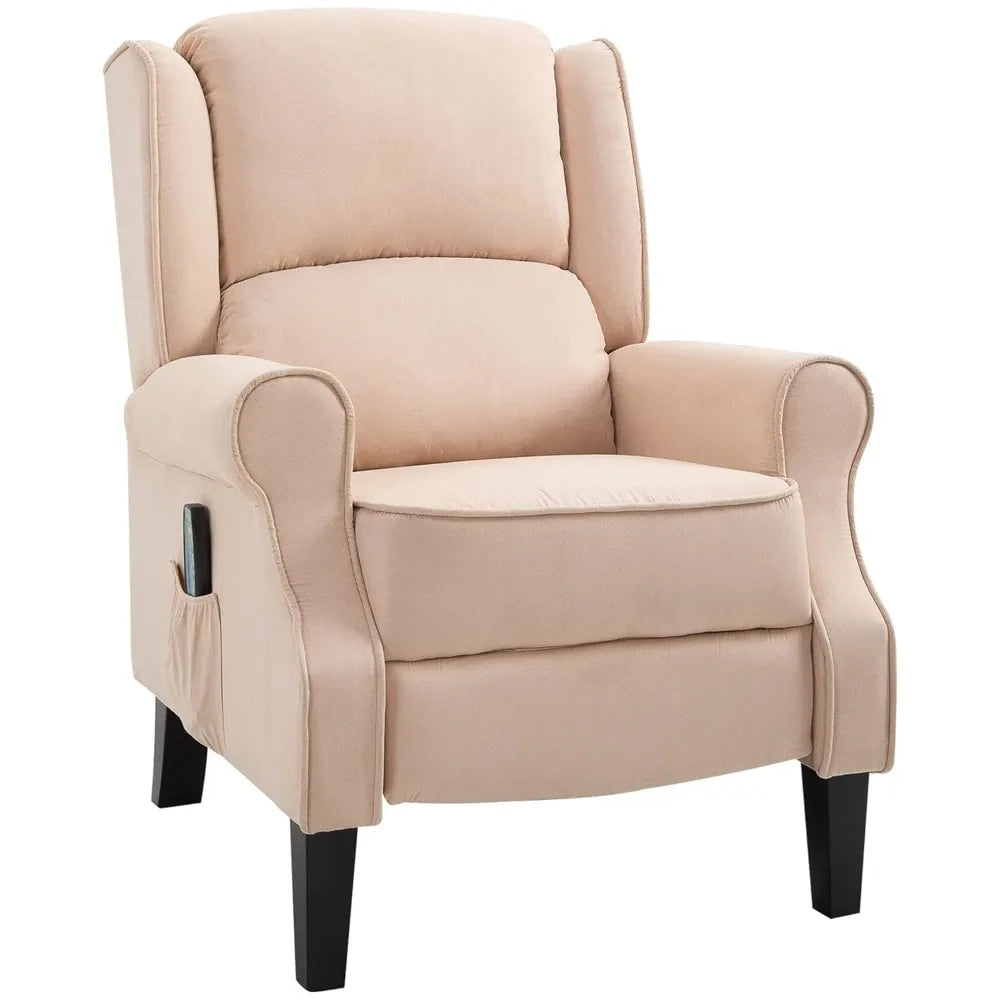 HOMCOM Vibration Massage Recliner Chair for Living Room with Heat, Wingback Single Sofa, Modern Suede Fabric Push Back Reclining