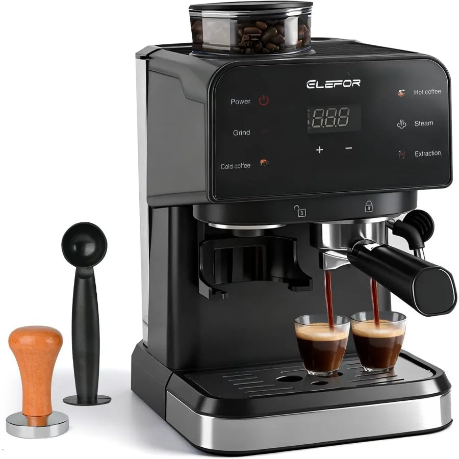 Professional Home Espresso Machine 20 Bar with Grinder and Milk Frother for Latte Cappuccino Black