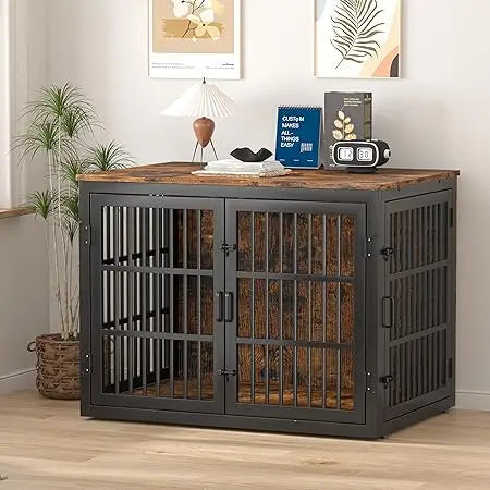 Heavy-Duty Large Dog Crate - 43.3 Indoor Metal Kennel, Indestructible for Big Dogs, Double Door Furniture