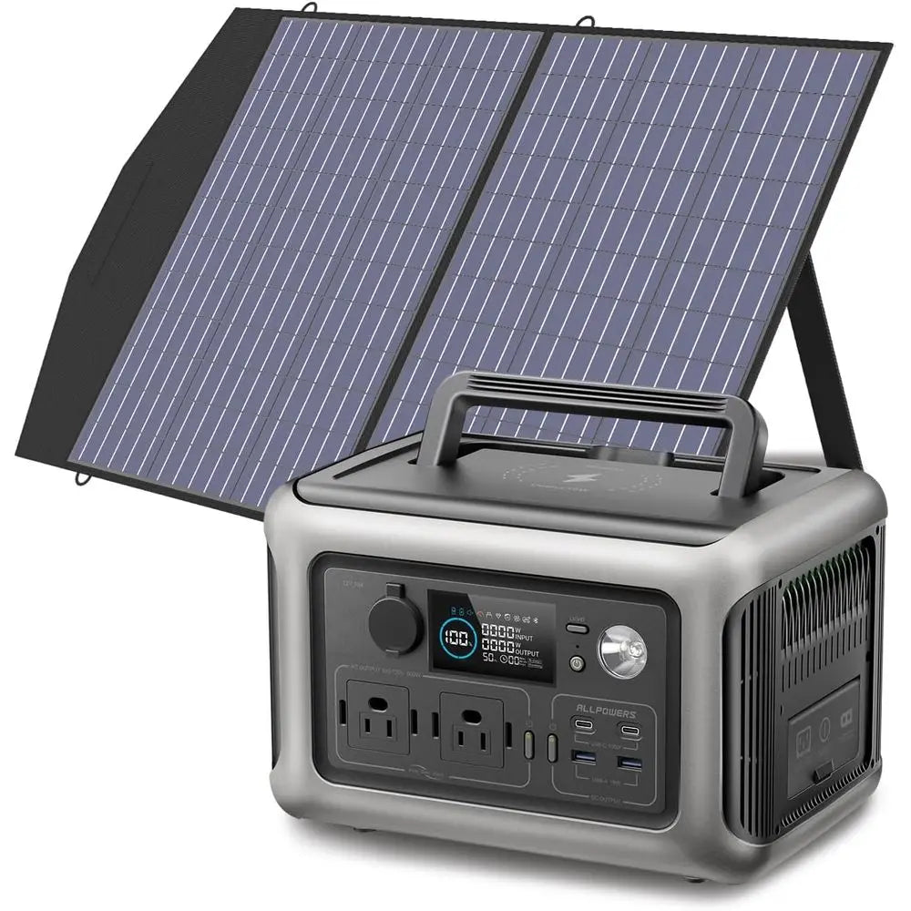 R600 Solar Generator with SP027 solar panel included, 600W 299Wh LiFePO4 Portable Power Station with 100W Solar Charger, UPS Bat