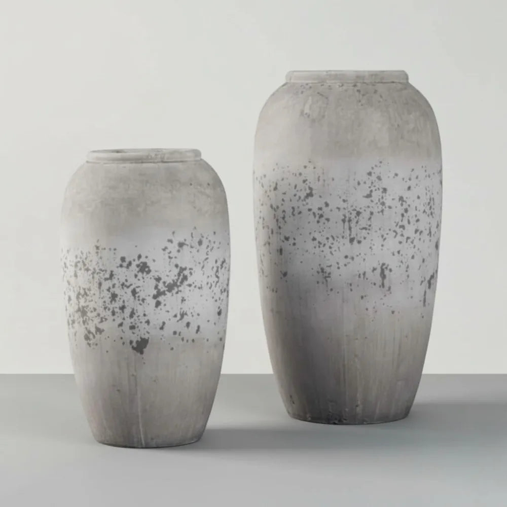 Elegant Ceramic Vase Set, Vintage Style Home Decor, 2-Piece Gray Vases for Living Room Centerpiece