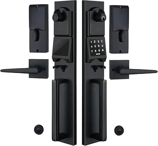 Right-Handed Matte Black Electronic Smart Handleset with Keypad Lock for Double Front Door（Keys Reserved）,MDHST2016DB-E-SET-RH