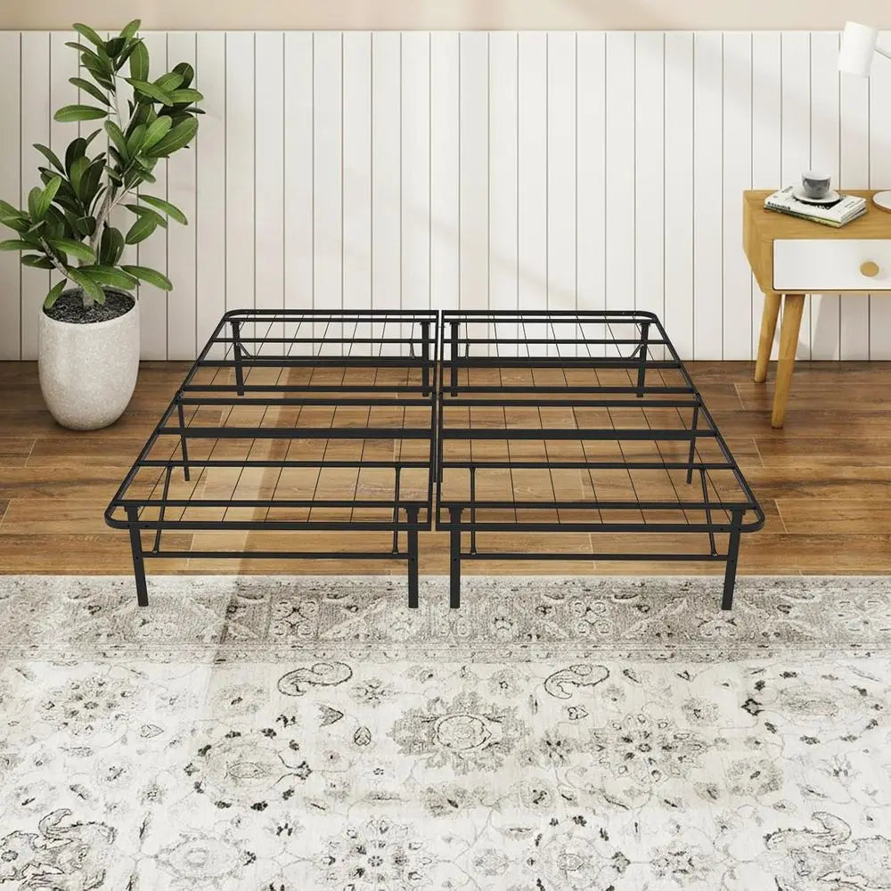 Foldable Bed Frame, King Bed Frame Metal Platform with Steel Slats, No Box Spring Needed, Tool Free Assembly, Quiet & Sturdy Bas