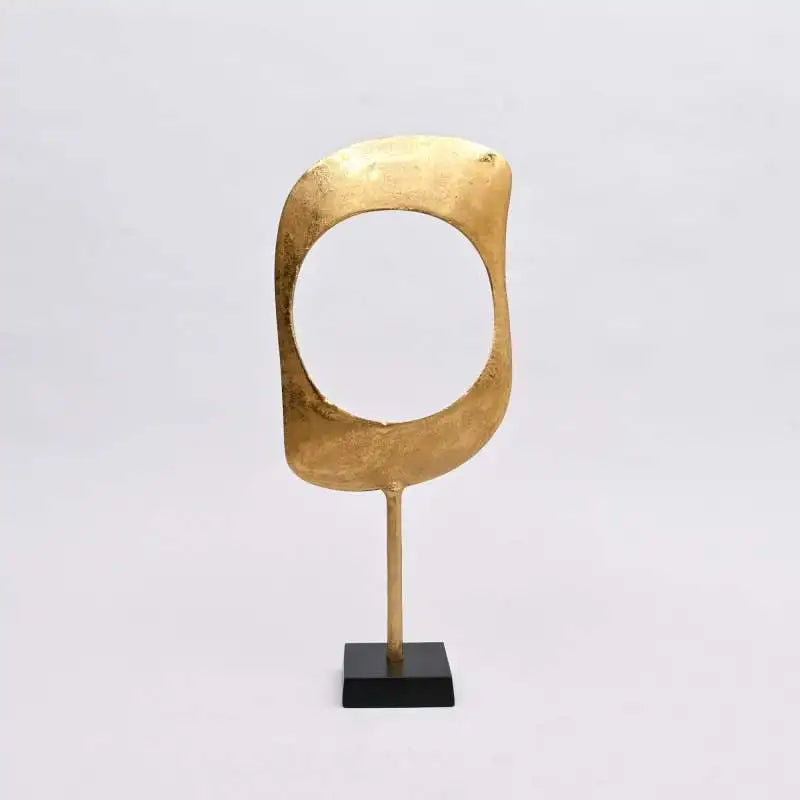 Gold & Nickel Aluminum Ring Sculptures with Black Base – Set of 2 (23 & 21 H)