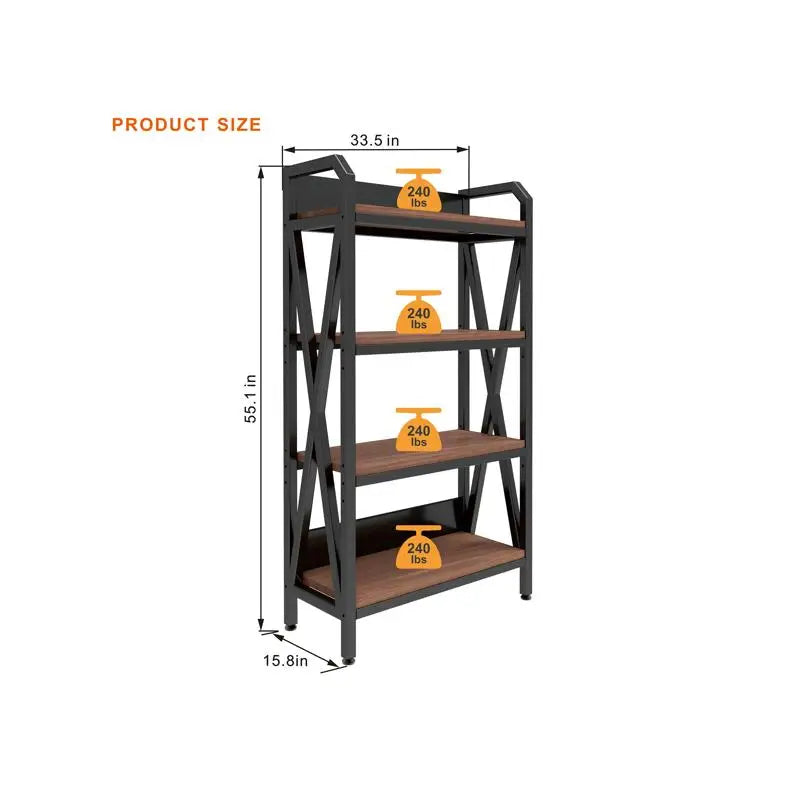 4-Level Bakers Rack Storage Shelves, Metal & Wood Kitchen Organizer, Ideal for Garage, Pantry, Bath & Closet, 55" Height, 33.5