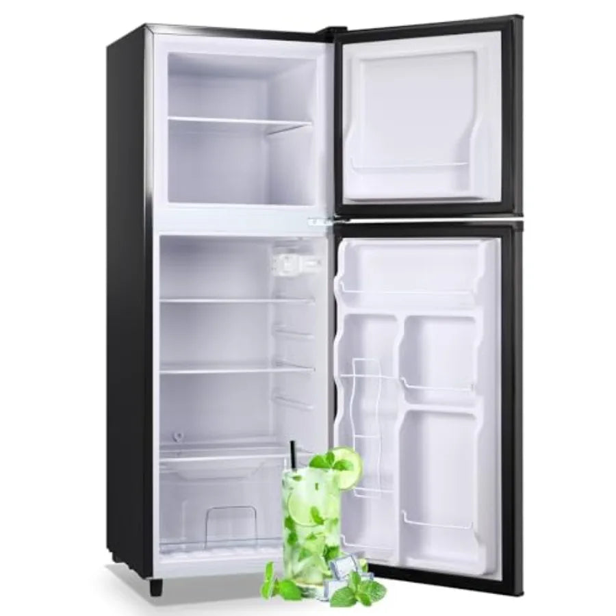 5.0 Cu.ft Mini Fridge Small Refrigerator with Drink Holder Double Door Refrigerator Adjustable Glass Shelves for Home Apartment