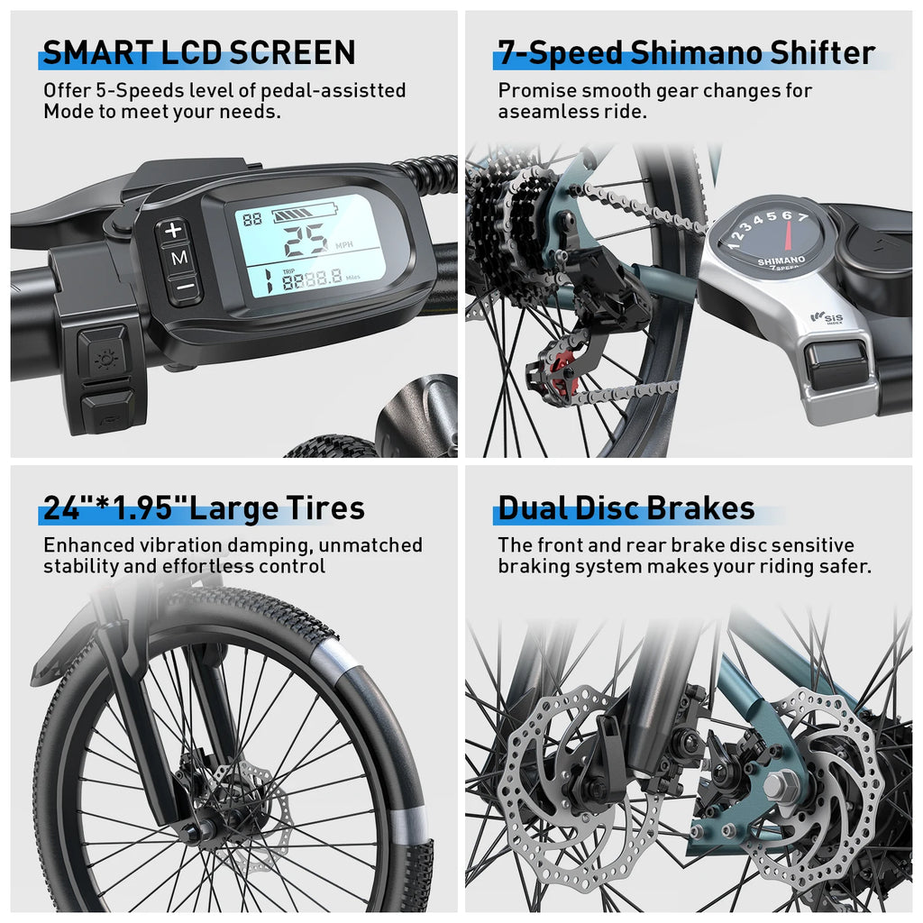 Electric Bike Adults 26 Inch Tire Mountain E-bike 750W Peak Motor 25MPH SHIMANO 7-Speed Electric Bikes High Speed NFC