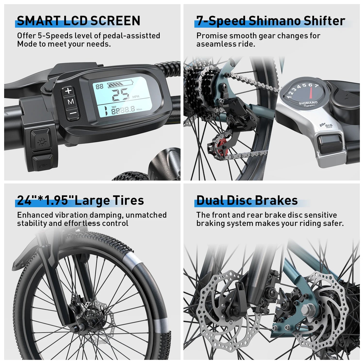Electric Bike Adults 26 Inch Tire Mountain E-bike 750W Peak Motor 25MPH SHIMANO 7-Speed Electric Bikes High Speed NFC