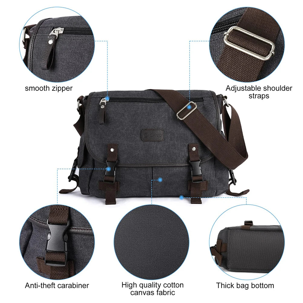 Unisex Laptop Shoulder Bag Large Capacity Messenger Handbags Multi Pockets 14 Inch Laptop Pouch Adjustable Strap for School Work