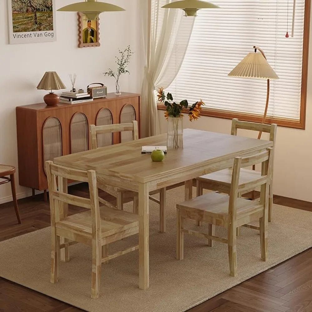 43.3 inch Solid Wood Indoor Modern Rectangular Dining Table Set for 4,Table and 4Solid Wood Dining Chairs for Kitchen,Customized