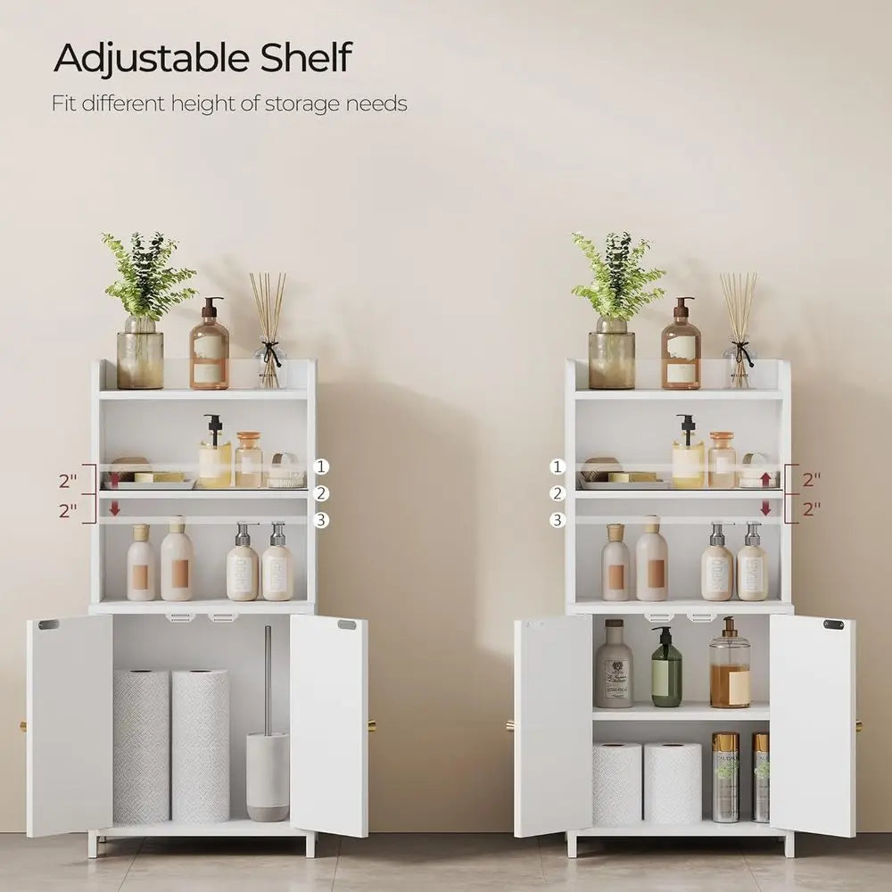 Bathroom Cabinet 2 Doors, Small Freestanding Storage Cabinet, Adjustable Shelves, Slim Organizers, Floor Cabinet for Small Space