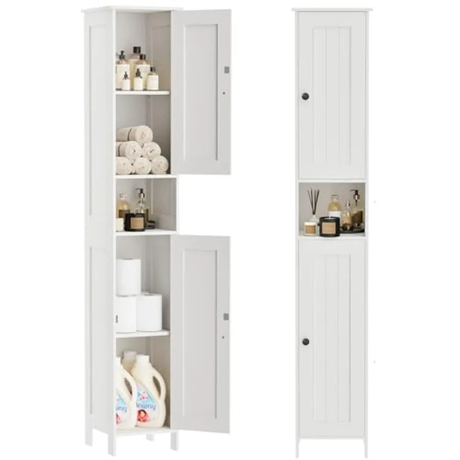 Tall Bathroom Storage Cabinet with 2 Doors 67"H Narrow Storage Cabinet with Adjustable Shelvesand Anti-Tip Design Reversible Do
