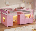 Low Loft Bed Twin Size with 7 Storage Drawers, Bookcase and LED Lights, Metal Kids Loft Bed with 14" H Safety Guardrail,Incline