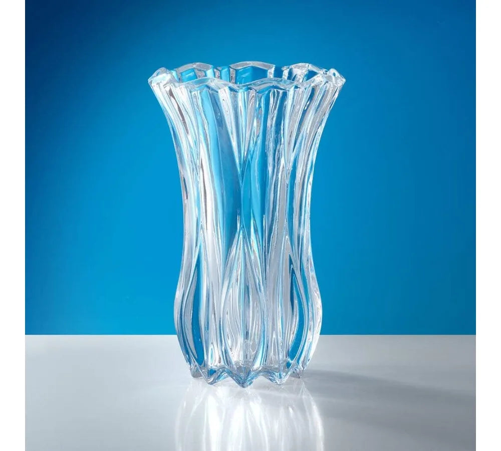 Elegant 12-Inch Crystal Vase with Floral Cut Glass Design for Home Decor, Centerpieces, and Flower Arrangements