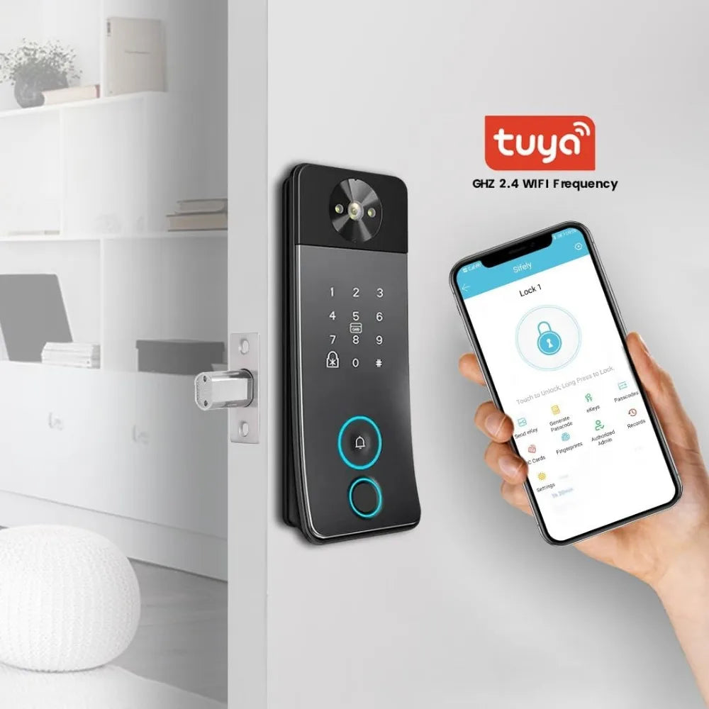 Smart Door Lock with Camera, Doorbell & Video Intercom – Keyless Entry Deadbolt, 5 Unlock Ways (Fingerprint, Password, Card, Key