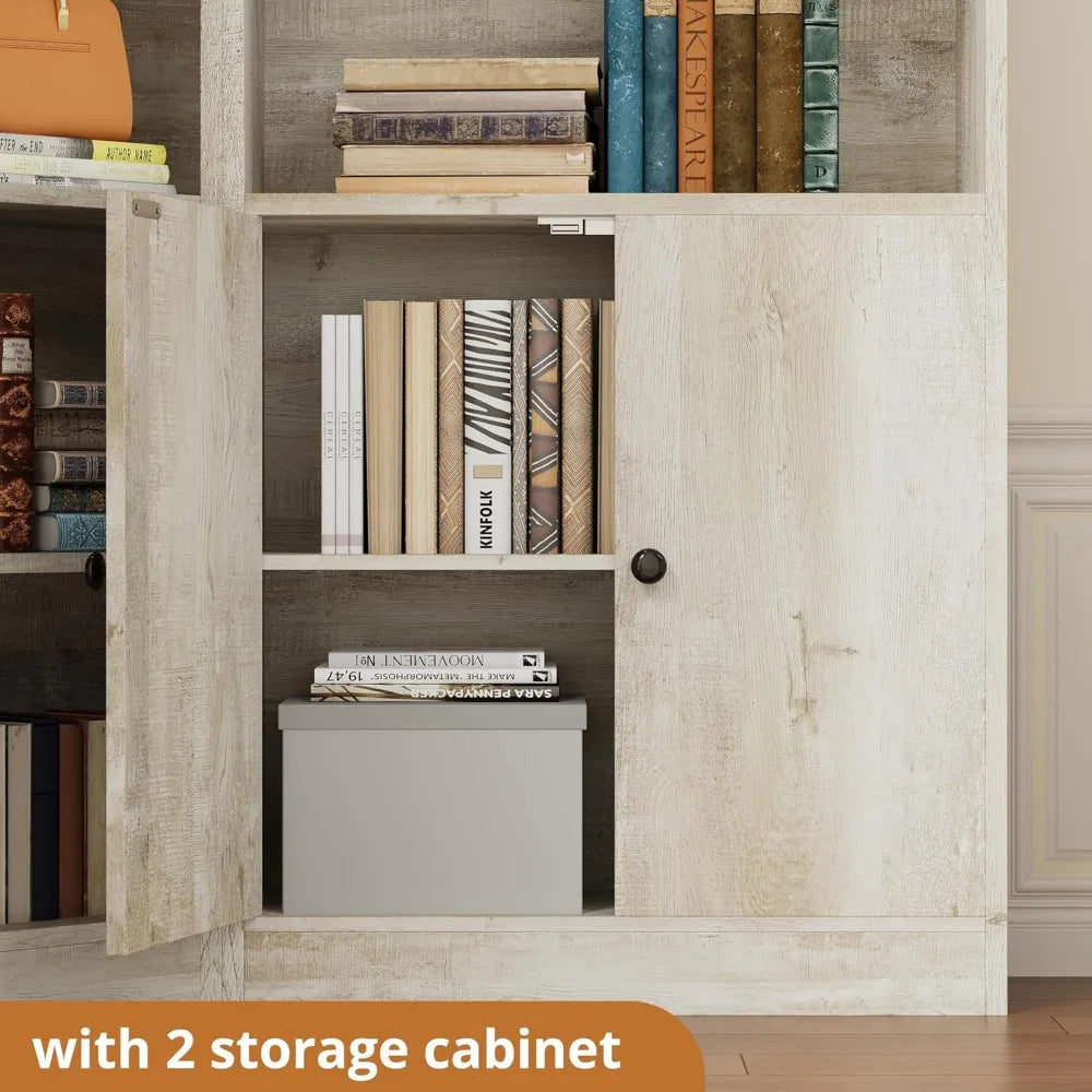 Corner Bookshelf with 7 Tier Shelves and 2 Storage Cabinets, 71 Height Storage Shelves Corner Combination Unit