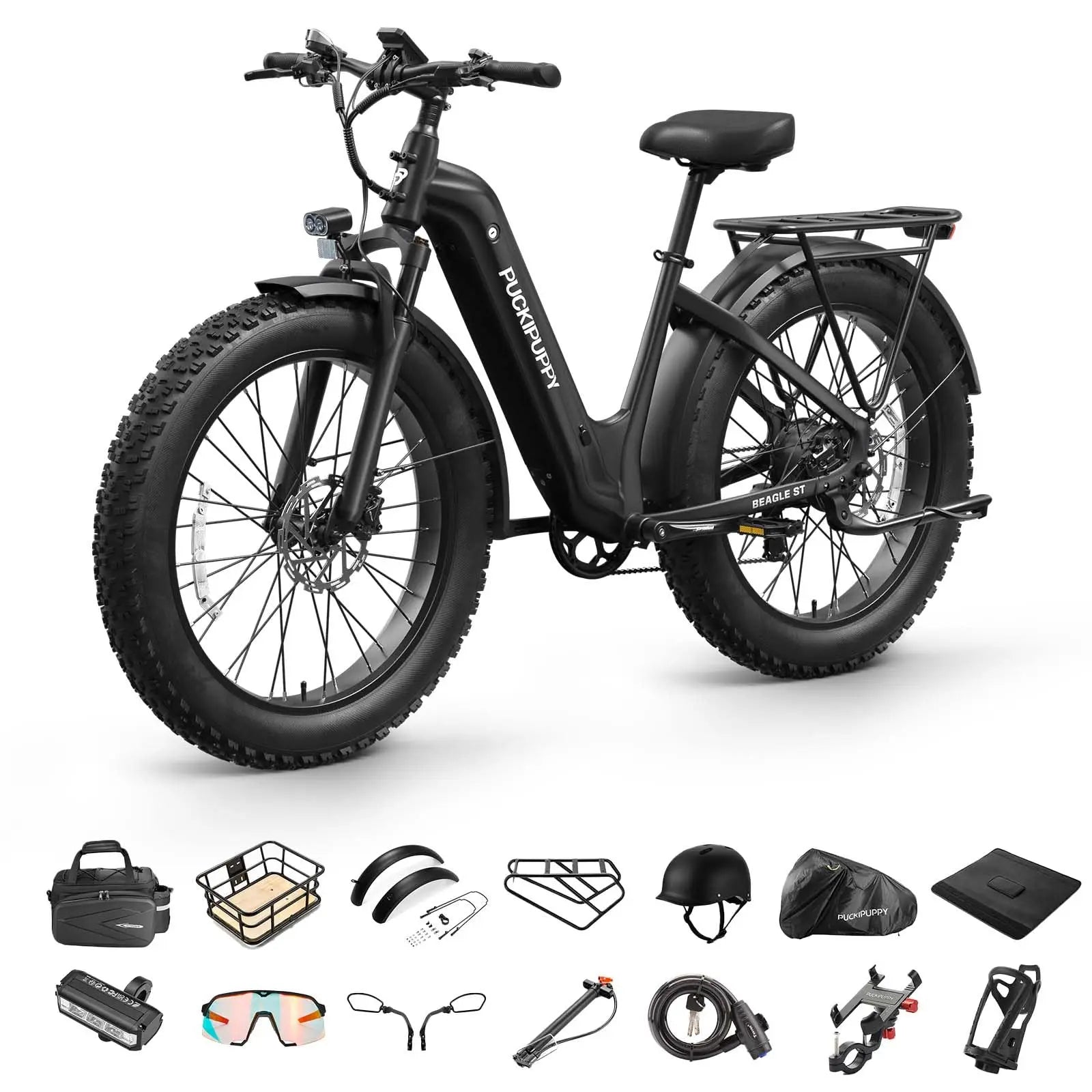 PUCKIPUPPY Beagle ST Electric Bike for Adults 26" Fat Tire Step-Through Electric Mountain Bike Off-Road Ebike 2-Year Warranty