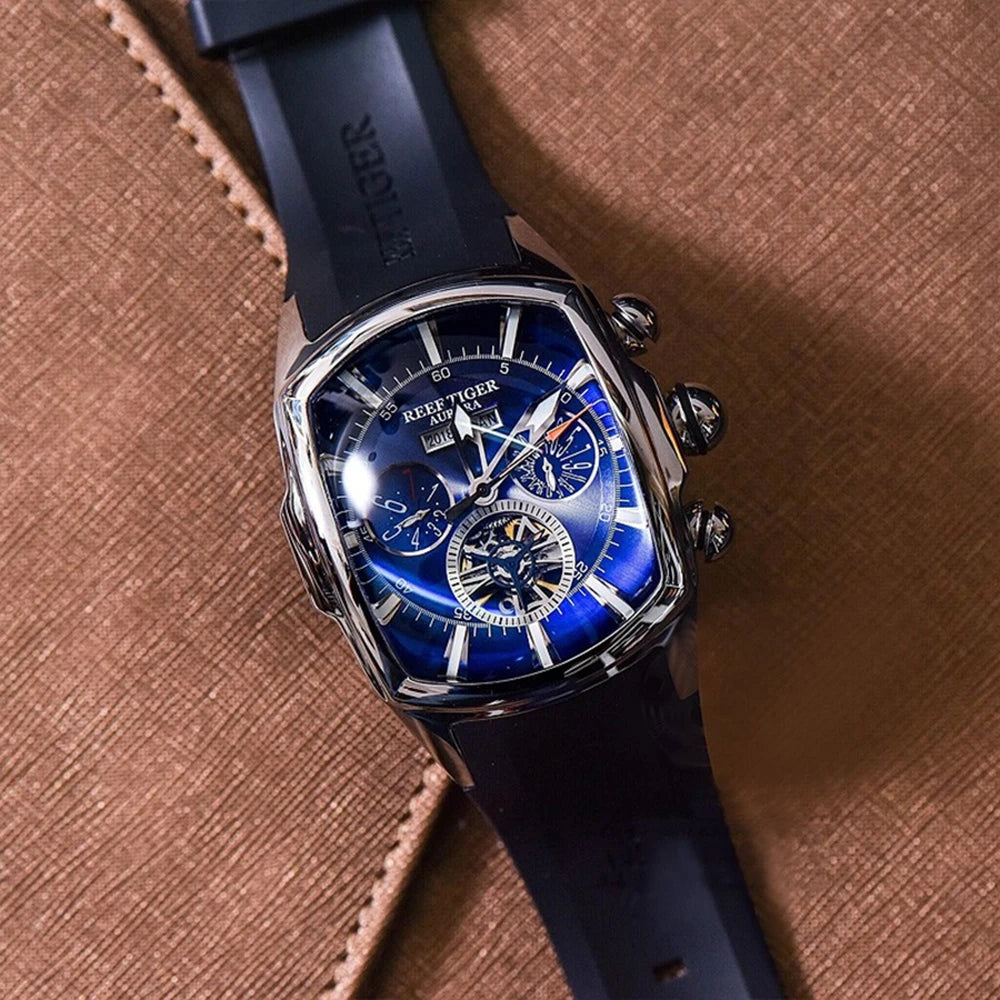 reef tiger brand men's fully automatic mechanical watch, business men's watch, personalized and fashionable men's sports watch