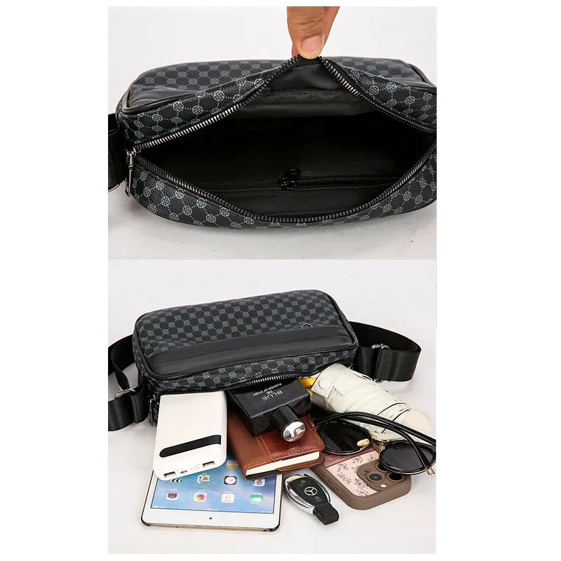 Men's Casual Lightweight Business Shoulder Bag PU Leather Messenger Comfortable Wide Strap Crossbody Designer Male
