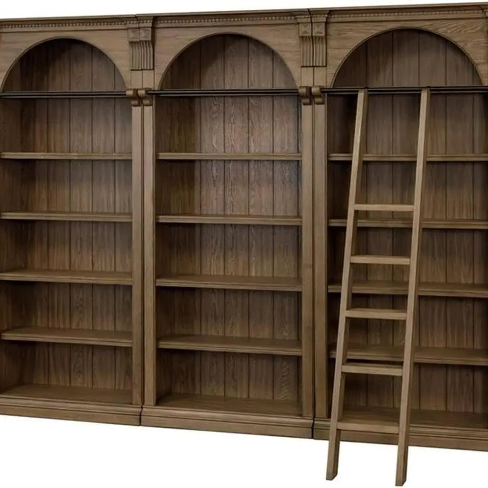 8-Foot Tall Traditional Bookshelf with Ladder, Storage and Display Unit for Home Office or Living Room in Brown