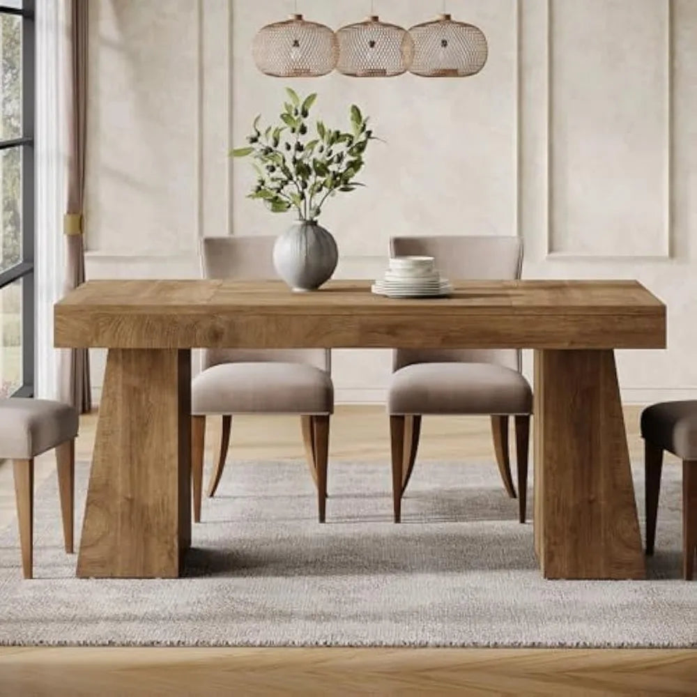 Mid-Century Modern Rectangular Wood Dining Table for 4-6, Sturdy Legs, Suitable for Kitchen Dinner