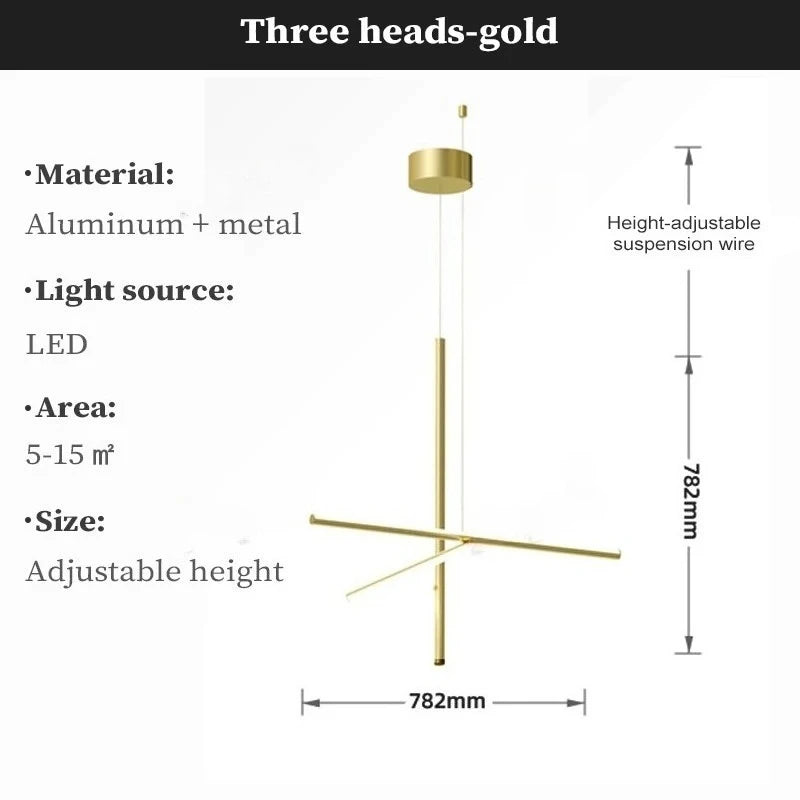 Modern LED Simple Tube Gold Chandeliers For Villa Living Room Kitchen Bar Pendant Lamps Interior Hanging Lighting Luminaires