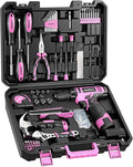 148-Piece Pink Cordless Drill Tool Set with 12V Electric Drill, Hand Tools & Storage Box for Home DIY Projects