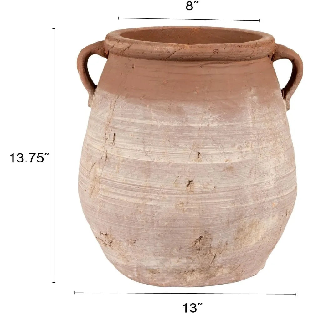 Large Orange & Whitewashed Terracotta Urn - Versatile Outdoor Planter, Decorative Vase for Modern Home Garden Decor