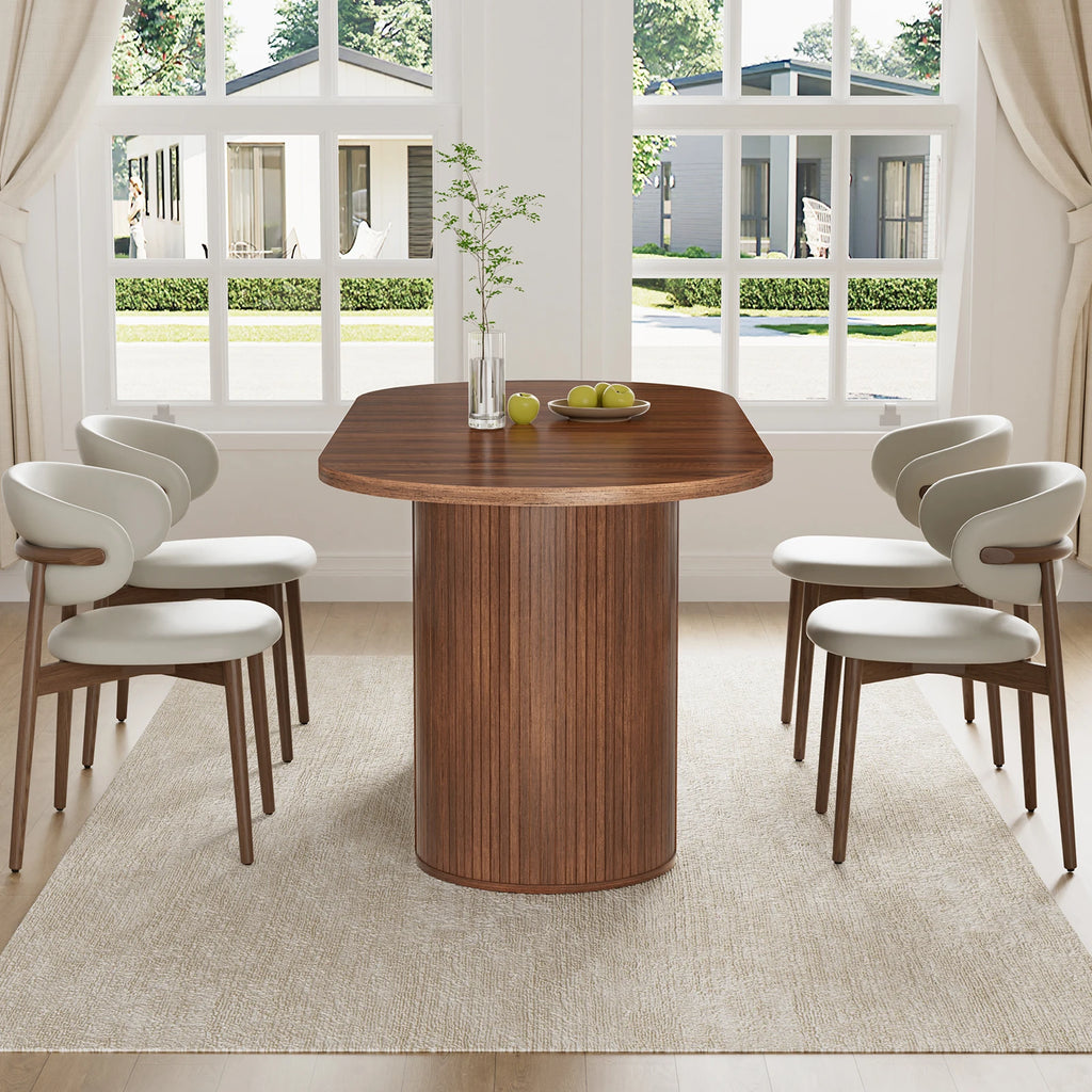 70.8" Oval Dining Table for 6-8 Person Kitchen Table with Semi-Cylindrical Legs Base Large Wooden Round Dining Room Table Modern