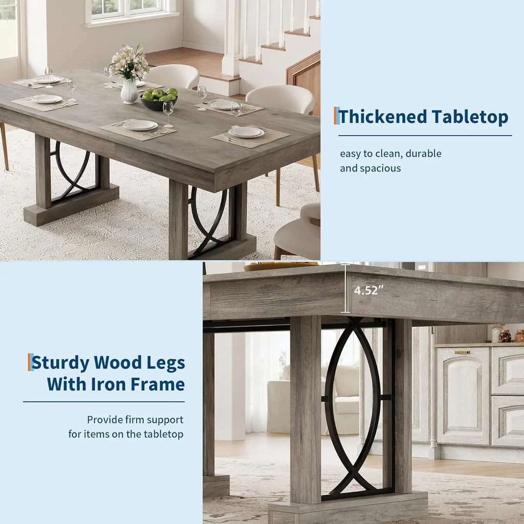 71-Inch Wooden Kitchen Table with Two Drawers Rectangular Large Dining Table for 6-8 w/Large Tabletop & Sturdy Frame for Dinner