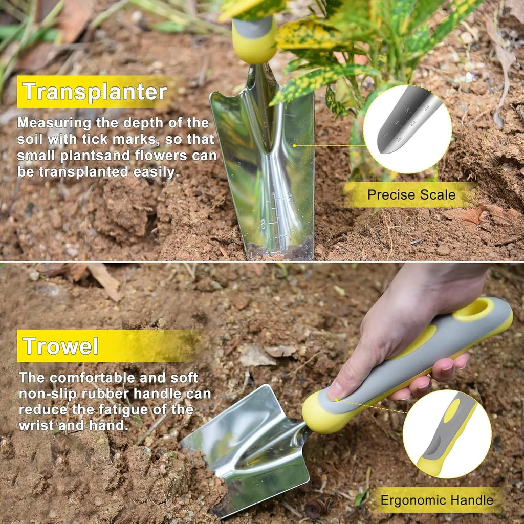 10-Piece Stainless Steel Heavy Duty Gardening Tool Set with Bag and Gloves for Digging Planting Pruning