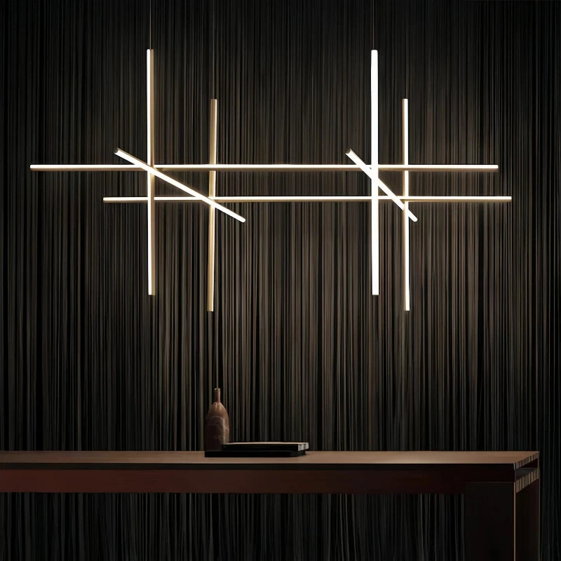 Modern LED Simple Tube Gold Chandeliers For Villa Living Room Kitchen Bar Pendant Lamps Interior Hanging Lighting Luminaires