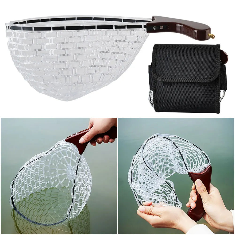 Fishing Landing Net Wooden Handle Collapsible Fish Net Fly Fishing Net Outdoor Fishing Tool