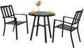 3 Piece Outdoor Patio Bistro Dining Set, Slatted Metal Round Table & 2 Patio Chairs, Outdoor Furniture Set for Porch