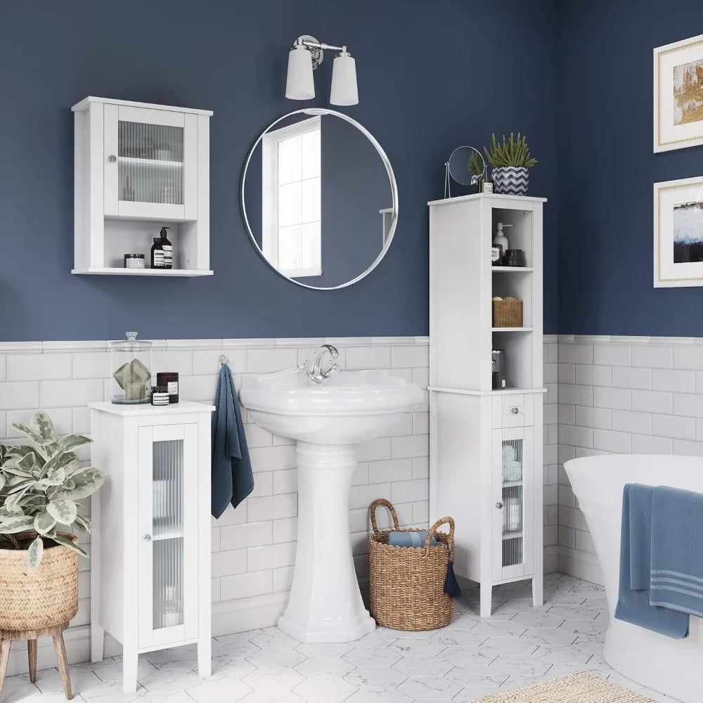 Slim Tall Bathroom Storage Cabinet with Glass Door, Drawer & Shelves - Space-Saving Organizer for Small Bathrooms