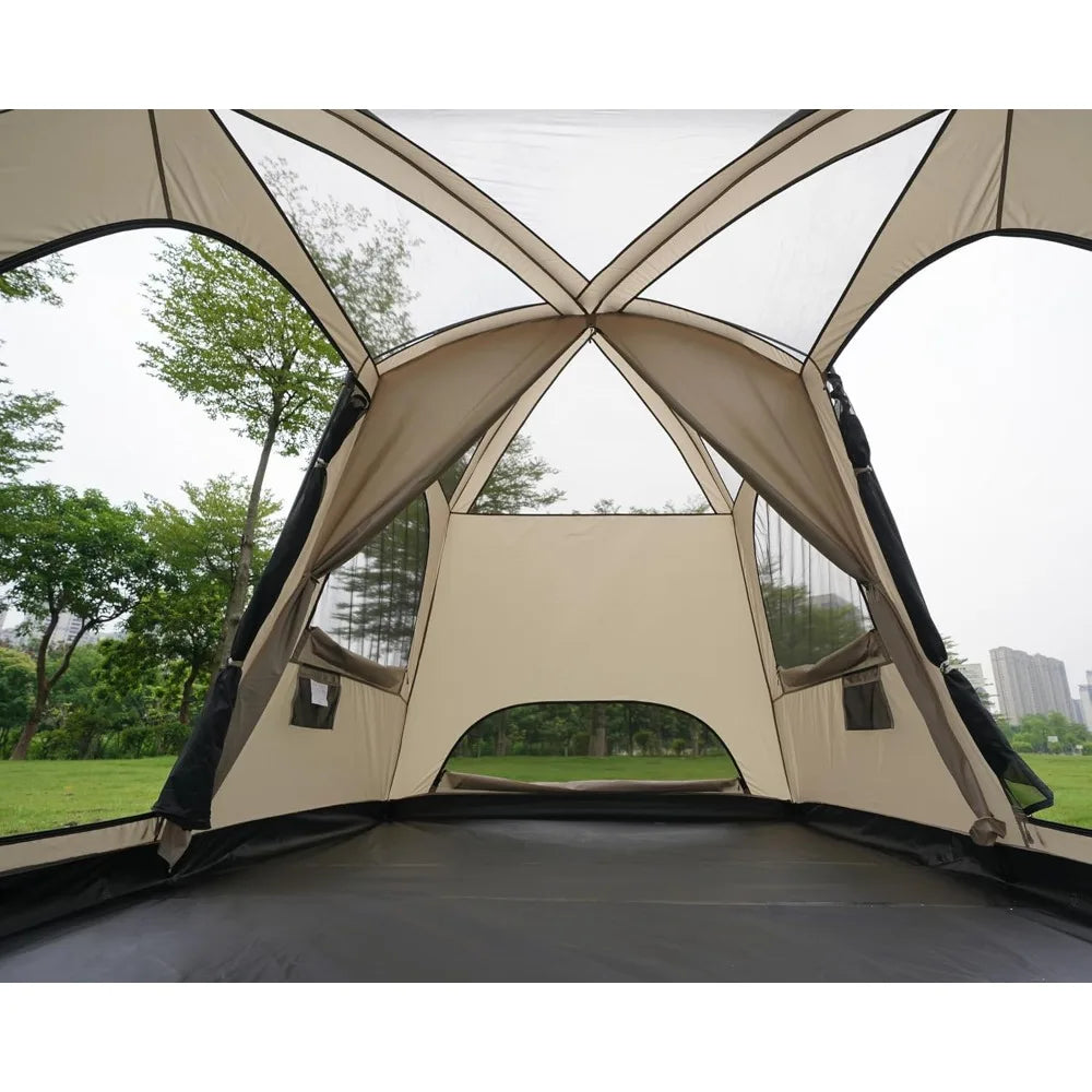 Large Family Cabin Tent for 4-6 People: Waterproof Double Layer Portable Glamping Tent with 3 Doors and 2 Rooms