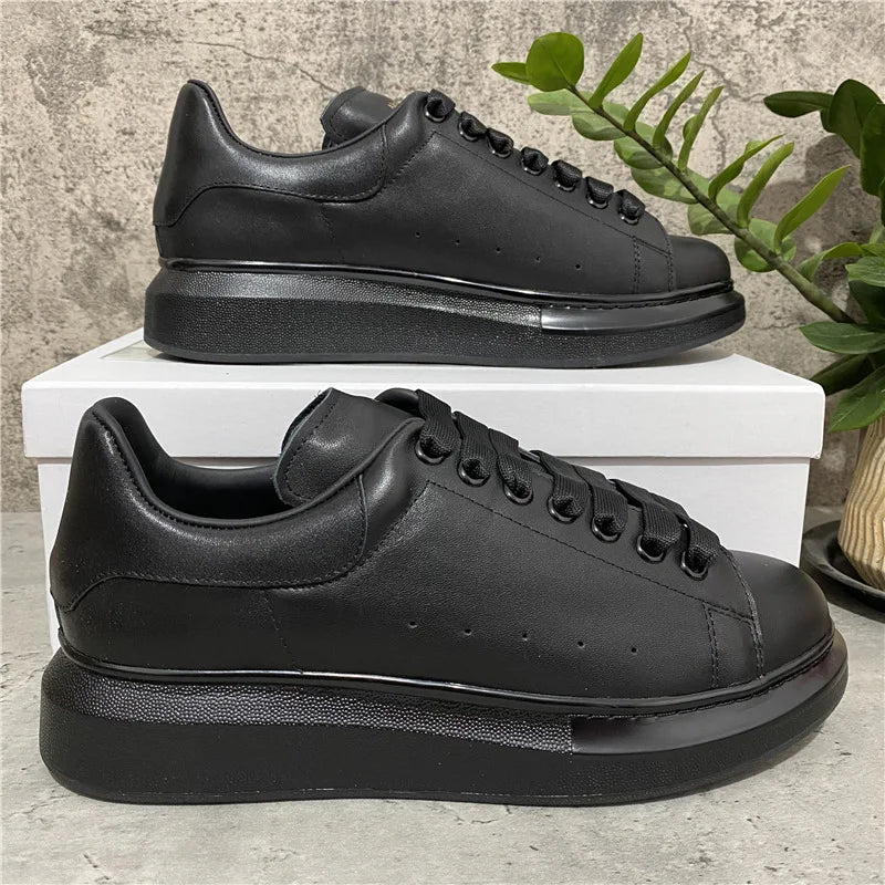Platform White Sneakers for Women - Leather Chunky Sole Shoes, Spring Casual Fashion Sneaker, Elevator Shoes Comfortable Daily