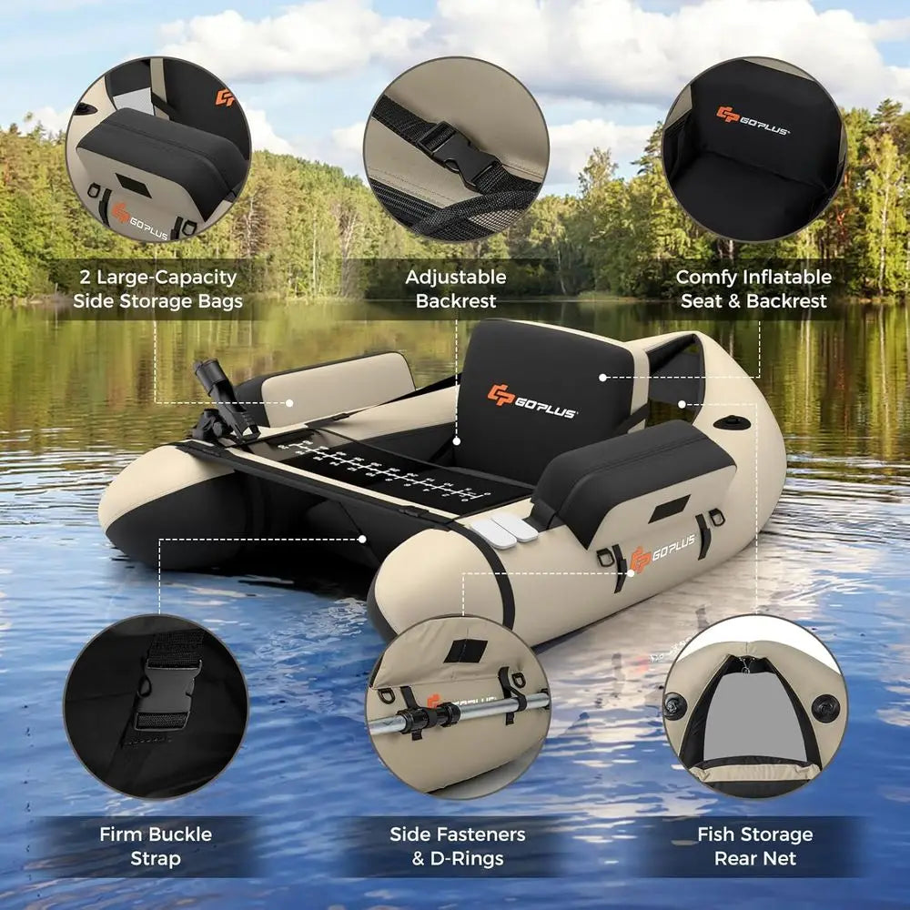 Inflatable Float Tube, Fishing Belly Boat with Fish Ruler, Pump, Storage Bag, Adjustable Straps, Fishing Float Tube for Angling,