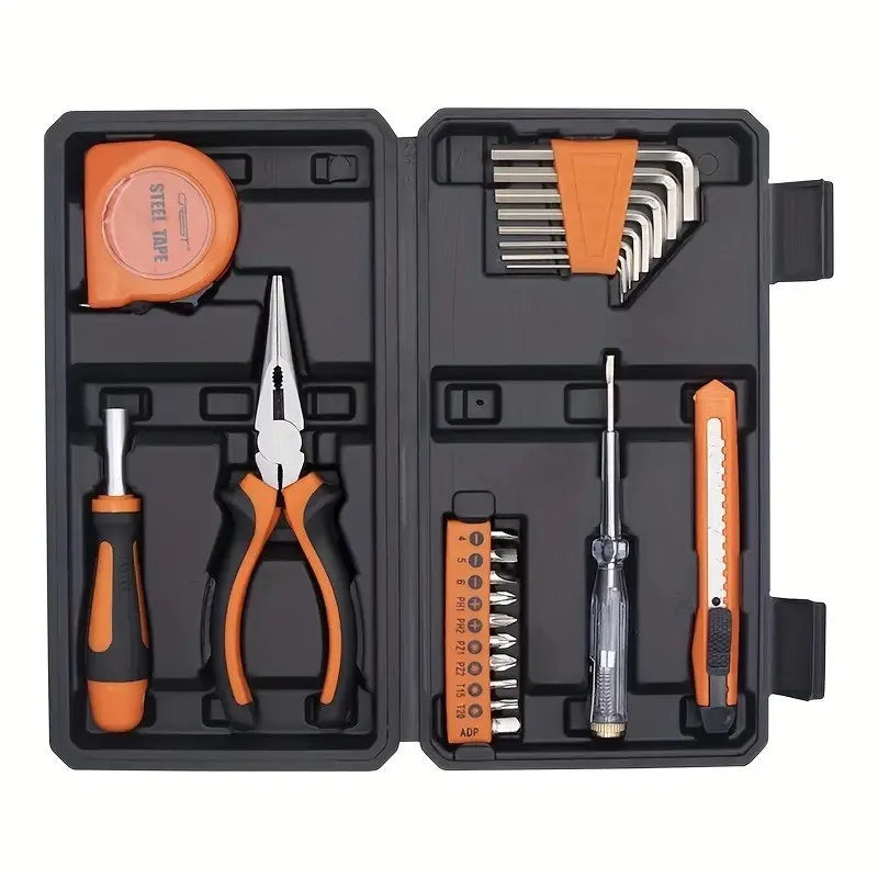 HOMEFISH 1PC 23pcs General Purpose Home Tool Set, Carbon Steel Hand Tool Set with Plastic Storage Case, Home, Auto