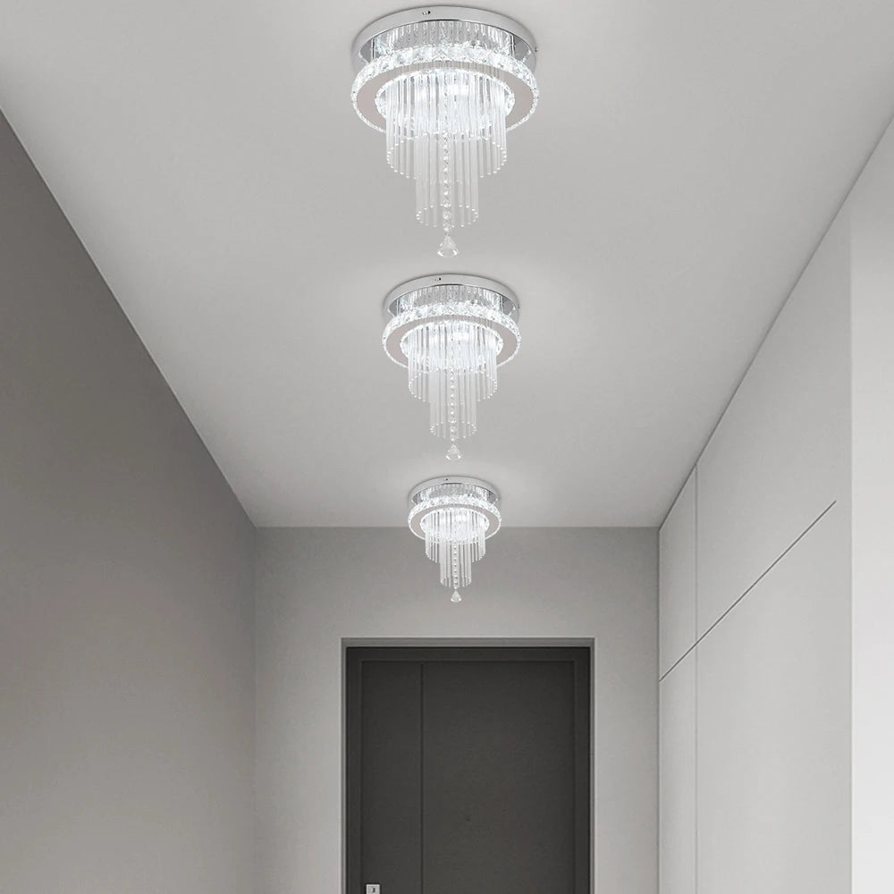 Modern Crystal Chandelier Ceiling Lamp Led Pendant Light Stainless Steel Fixture Aisle Lustre Dining Room Living Room Home Decor