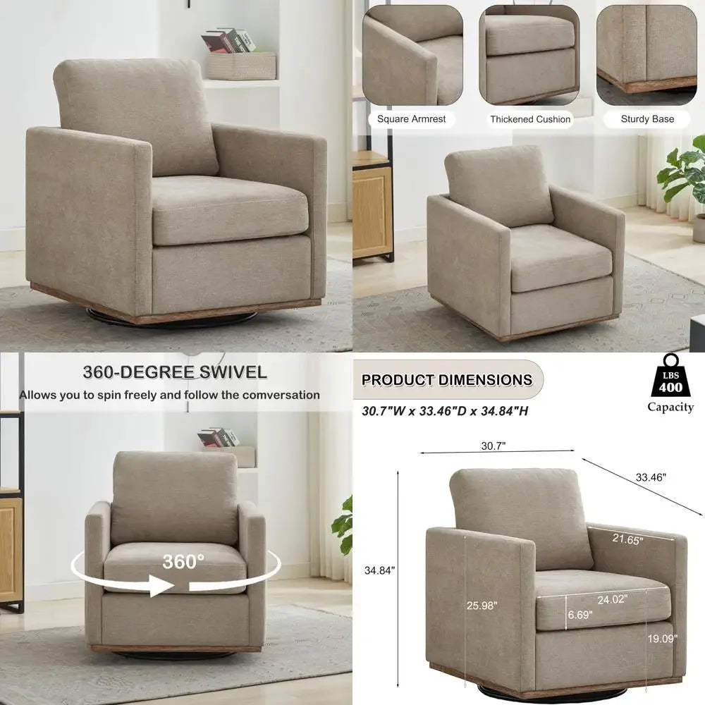 Mid-Century Modern Upholstered Barrel Swivel Chair, 360-Degree Rotation, Comfortable Living Room Sofa Armchair