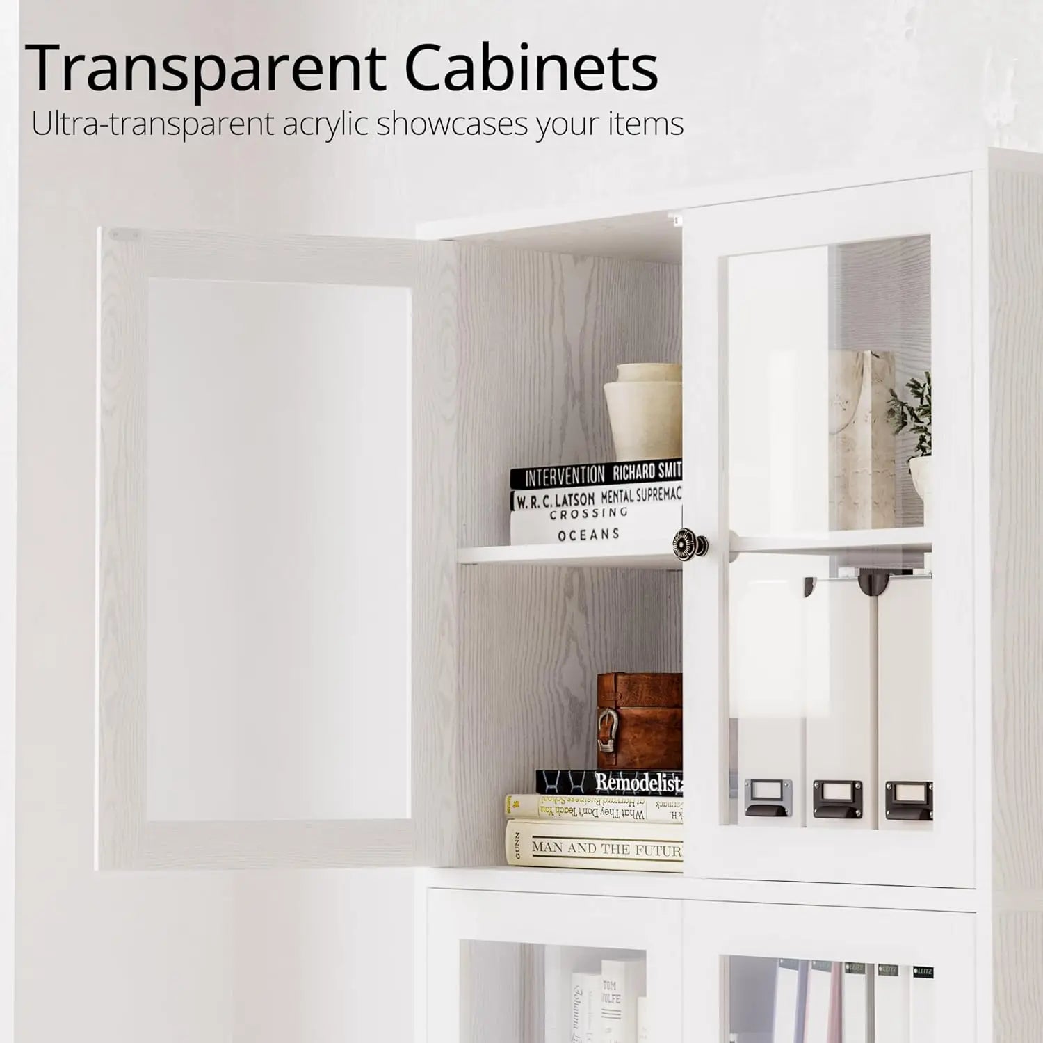 IRONCK Bookcases and Bookshelves with Doors, 79.1" Tall Bookshelf with 2 Drawers,4-Tier Shelf with Acrylic Doors for Home Office