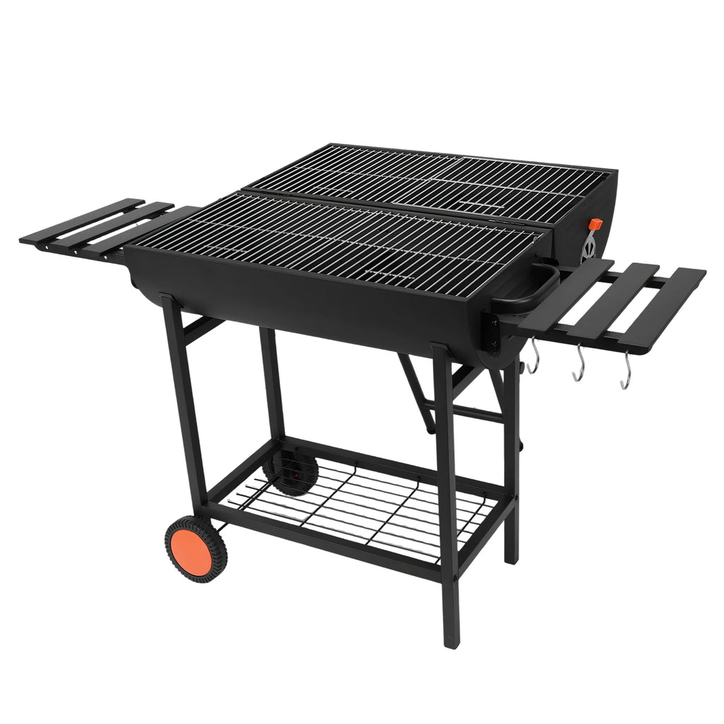 Extra Large Outdoor BBQ Grill with 2 Foldable Side Tables Portable Charcoal Grill for Backyard Camping Patio Parties and Picnics