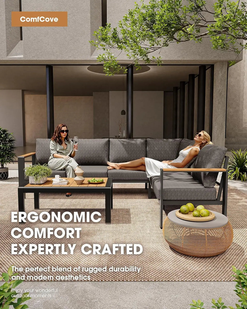 Aluminum Outdoor Patio Furniture Set 8 Seats, Outdoor Sectional Corner Sofa, Patio Conversation Set with Coffee, Customized