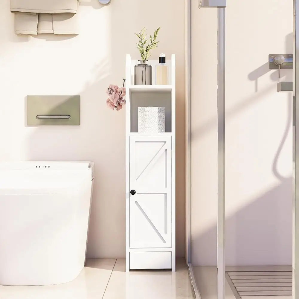 Bathroom Storage Cabinet, Toilet Paper Storage, Floor Cabinet with Door and Adjustable Shelves, Organizer for Small Spaces, Whit