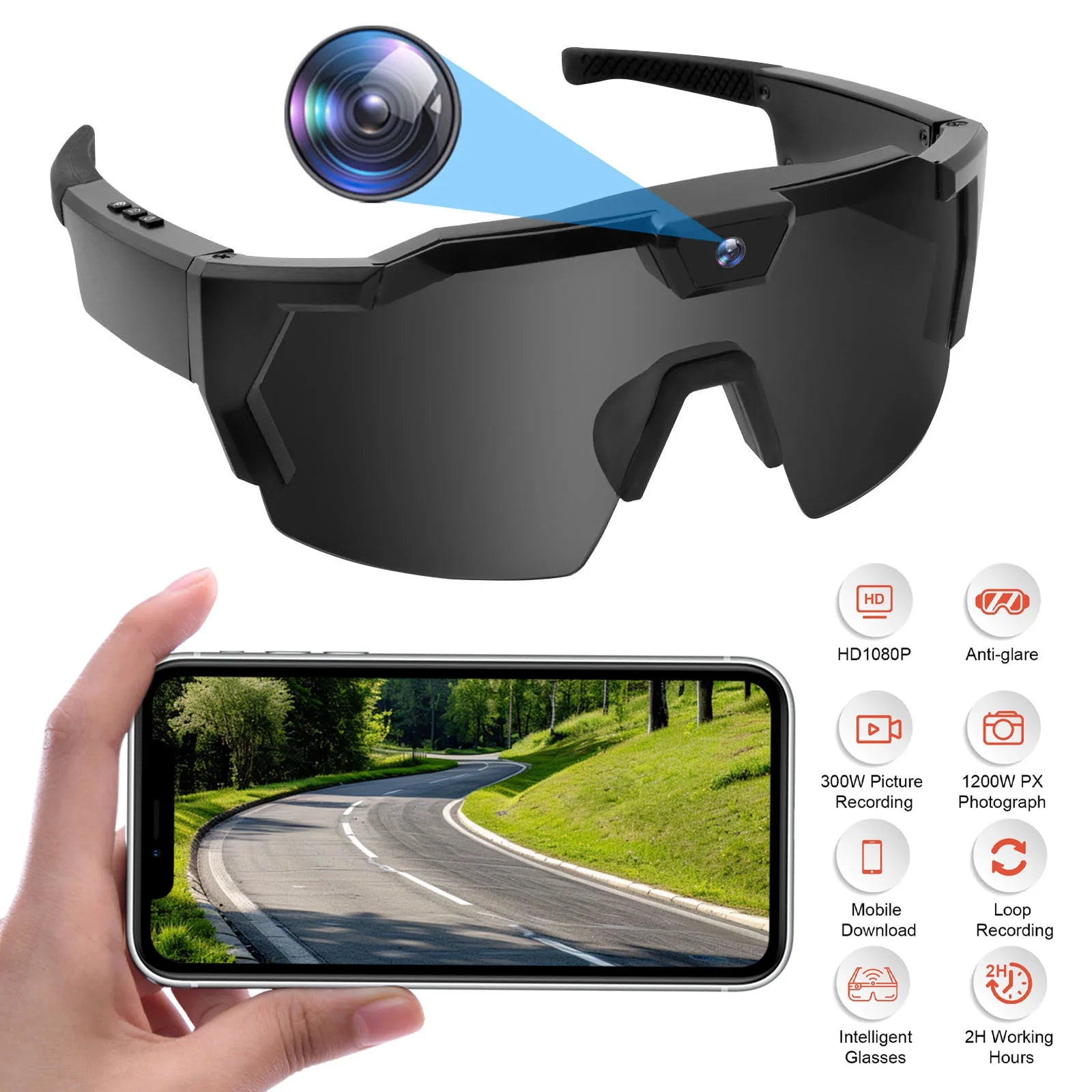 Sport Camera Sunglasses HD 1080P Video Recording Glasses Sports Wearable Glasses Suitable for Men and Women