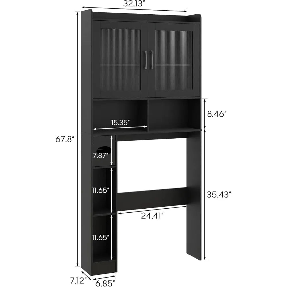 Farmhouse Style Over-the-Toilet Storage Cabinet with 2 Acrylic Wave Doors for Space-Saving Bathroom Storage